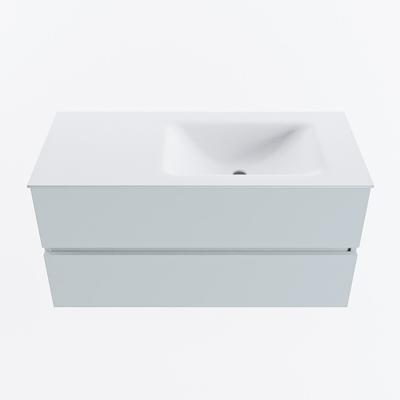 MONDIAZ VICA 100cm badmeubel onderkast Clay 2 lades. Wastafel CLOUD rechts zonder kraangat, kleur Talc.