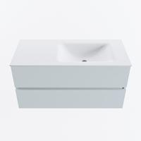 MONDIAZ VICA 100cm badmeubel onderkast Clay 2 lades. Wastafel CLOUD rechts zonder kraangat, kleur Talc. - thumbnail