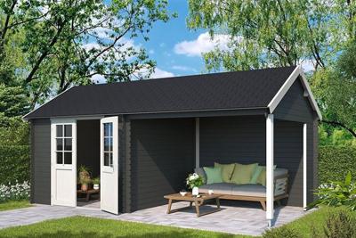 Blokhut met overkapping Fraya 575x275 Carbon Grey-Wit Outdoor Life - Outdoor life