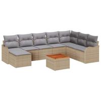 Tuinbankenset met kussen 9 pcs Beige poly rattan - thumbnail
