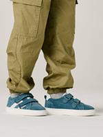 Leren sneakers met klittenband voor jongens kleutercollectie jeansblauw - thumbnail