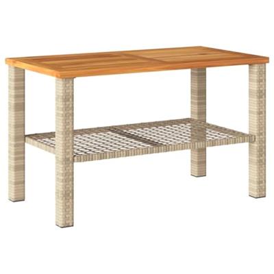 Tuintafel 70x38x42 cm poly rattan en acaciahout beige - thumbnail