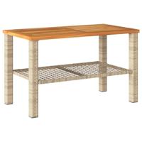 Tuintafel 70x38x42 cm poly rattan en acaciahout beige - thumbnail