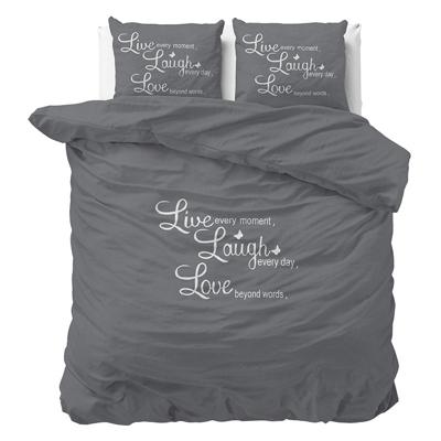 RoyalTextile - Live, Laugh & Love Dekbedovertrek Micropercal - Antraciet - 240 x 220