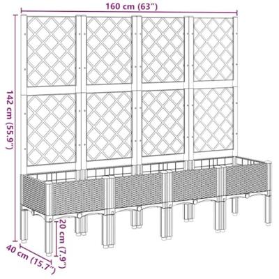 VidaXL Plantenbak met latwerk 160x40x142 cm polypropeen wit