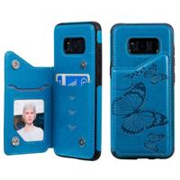 Voor Galaxy S8 Butterfly Embossing Pattern Shockproof Protective Case met Holder & Card Slots & Photo Frame(Blue) - thumbnail