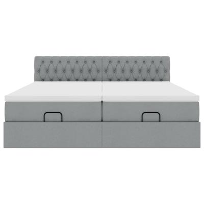 Ottoman bed met matrassen en LED's 200x200cm stof lichtgrijs
