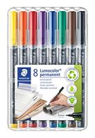 Staedtler Lumocoler 313, OHP-marker, permanent, 0,4 mm, etui van 8 stuks in geassorteerde kleuren - thumbnail