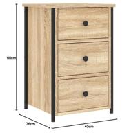 Nachtkastjes 2 st 40x36x60 cm bewerkt hout sonoma eikenkleurig - thumbnail