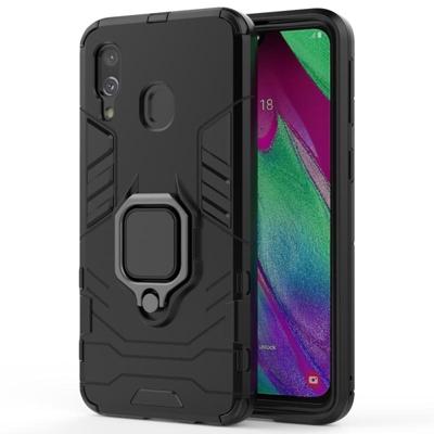 PC + TPU schokbestendige beschermende case voor Galaxy A40 met magnetische ring houder (zwart)
