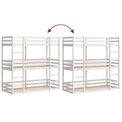 Stapelbed 3-persoons massief grenenhout wit 75x190 cm