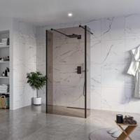 Fortifura Galeria Vrijstaande Inloopdouche - 100x200cm - Rookglas - antikalk - 8mm veiligheidsglas - 2 zijwanden 40cm - wandsteunen en hoekprofielen - Zwart mat SW927767 2x/SW797940/SW797934 2x/SW358025 2x - thumbnail