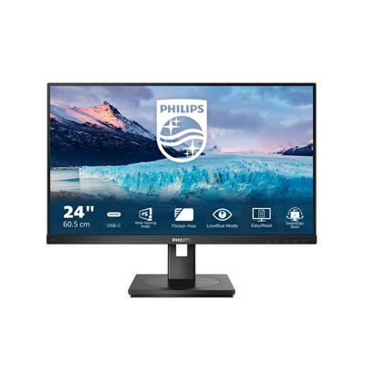 Philips 243S1-24 inch FHD USB-C docking monitor, in hoogte verstelbaar (1920x1080, 75 Hz, DisplayPort, HDMI, USB-C, RJ45, USB-hub) zwart