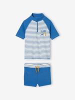 UV-bestendige zwemset met zwemshirt + boxershort voor jongens azuurblauw - thumbnail