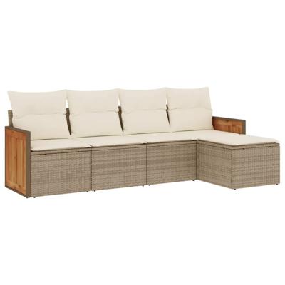 6-delige Loungeset met kussens poly rattan beige