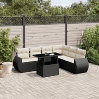 7-delige Loungeset met kussens poly rattan zwart - thumbnail
