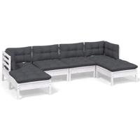 6-delige Loungeset met kussens grenenhout wit - thumbnail