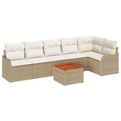 Tuinbankenset met opslag 7 pcs Beige en Crème poly rattan