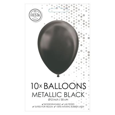 Globos Ballonnen metallic zwart 30cm, 10st.