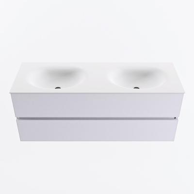 MONDIAZ VICA 130cm badmeubel onderkast Cale 2 lades. Wastafel MOON dubbel zonder kraangat, kleur Talc.