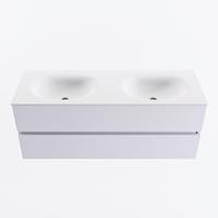 MONDIAZ VICA 130cm badmeubel onderkast Cale 2 lades. Wastafel MOON dubbel zonder kraangat, kleur Talc. - thumbnail