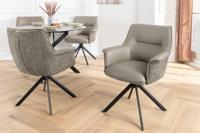 Draaistoel LE GRAND taupe echt leer getextureerde stof zwart metalen frame - 46990 - thumbnail