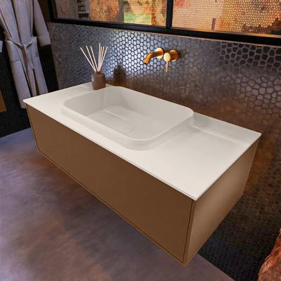 Badkamermeubelset Mondiaz Erin 100 cm met 1 Lade met RIDGE Wastafel Midden Linen Zonder Kraangaten Greeploos Mat Rust