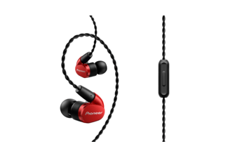 Pioneer SE-CH5T (R) Hi-Res Audio In-Ear hoofdtelefoon (over-the-ear-kabel, verloopvrij, gevlochten ontwerp, bedieningselement, microfoon, oproepnamefunctie, voor iPhone, Android smartphones), rood