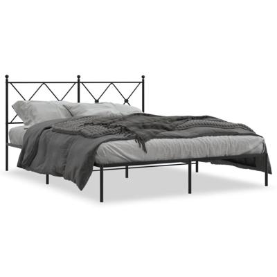 Bedframe met hoofdbord metaal zwart 150x200 cm