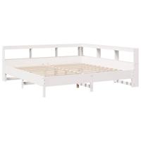 Bed met boekenkast zonder matras grenenhout wit 200x200 cm - thumbnail