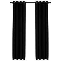 Gordijnen linnen-look verduisterend ogen 2 st 140x225 cm zwart - thumbnail