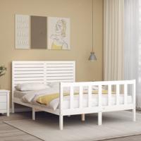 Bedframe met hoofdbord massief hout wit - thumbnail