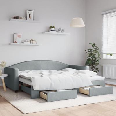 Slaapbank met onderschuifbed en lades 90x200 cm stof lichtgrijs