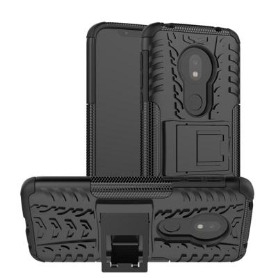Band textuur TPU + PC schokbestendige Case voor Motorola Moto G7 spelen met houder (zwart)