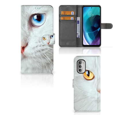 Motorola Moto G51 5G | Telefoonhoesje | Met pasjeshouder | Witte Kat
