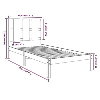 Bedframe massief hout wit 75x190 cm