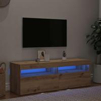 Tv-meubel met LED 120x35x40 cm bewerkt hout artisanaal eiken - thumbnail