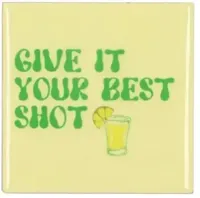Daan Kromhout Design tegeltje keramiek give it your best shot 10x10cm geel - thumbnail