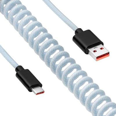 Akyga AK-USB-48 USB-kabel USB 2.0 USB-C stekker, USB-A stekker 3.00 m Wit Gesleeved, Spiraalkabel