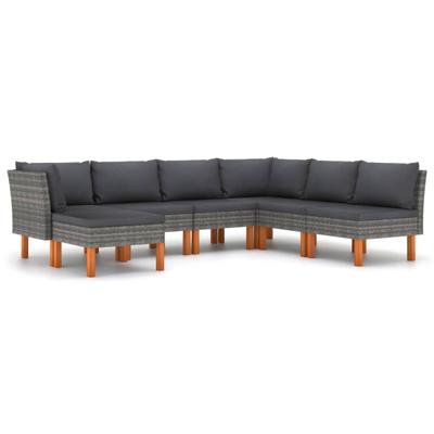 7-delige Loungeset met kussens poly rattan grijs