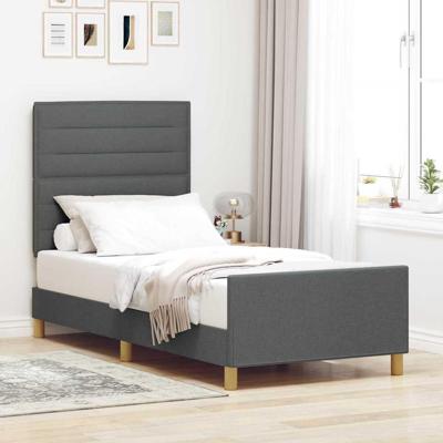 Bedframe met hoofdeinde Donkergrijs 90 x 190 cm Stof