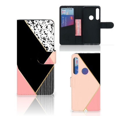 Motorola One Action | Book Case | Zwart Roze Vormen Motorola One Action | Book Case | Zwart Roze Vormen
