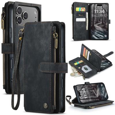 Caseme iPhone 17 Pro Max PU leren hoesje - portemonnee - Zwart Caseme iPhone 17 Pro Max PU leren hoesje - portemonnee - Zwart