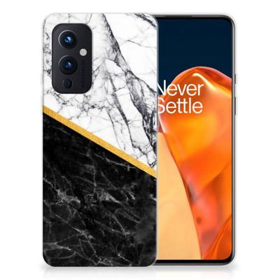 OnePlus 9 | TPU | Siliconen hoesje | Marmer Wit Zwart - Origineel Cadeau Man
