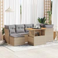 7-delige Loungeset met kussens poly rattan beige - thumbnail