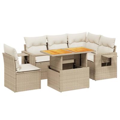 6-delige Loungeset met kussens poly rattan beige - thumbnail