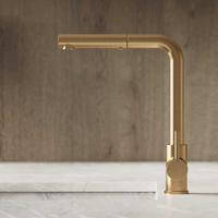 Hotbath Keukenmengkraan Fellow Draaibaar Uittrekbare Uitloop 32.4 cm Geborsteld Messing PVD - thumbnail