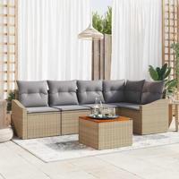 Tuinbankenset met kussen 6 pcs Beige poly rattan - thumbnail
