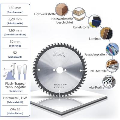 AKE Eurolaser zaagblad - 160 x 20 mm - 52 tands Trapezium vlaktand