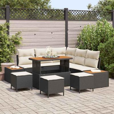 Tuinbankenset 9 pcs Zwart poly rattan